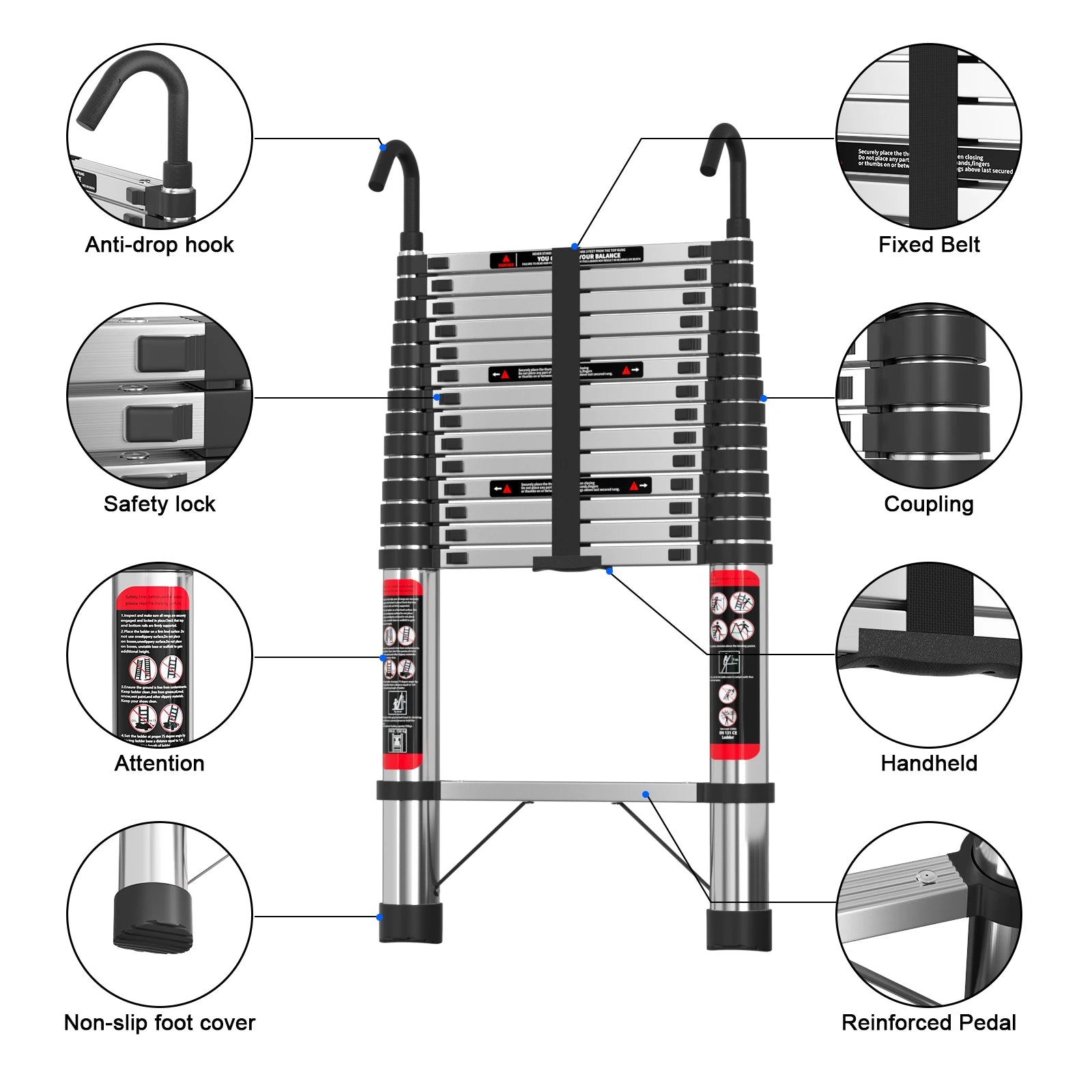 4.4M Telescopic Ladder with Anti-Drop Hooks - Apex 440