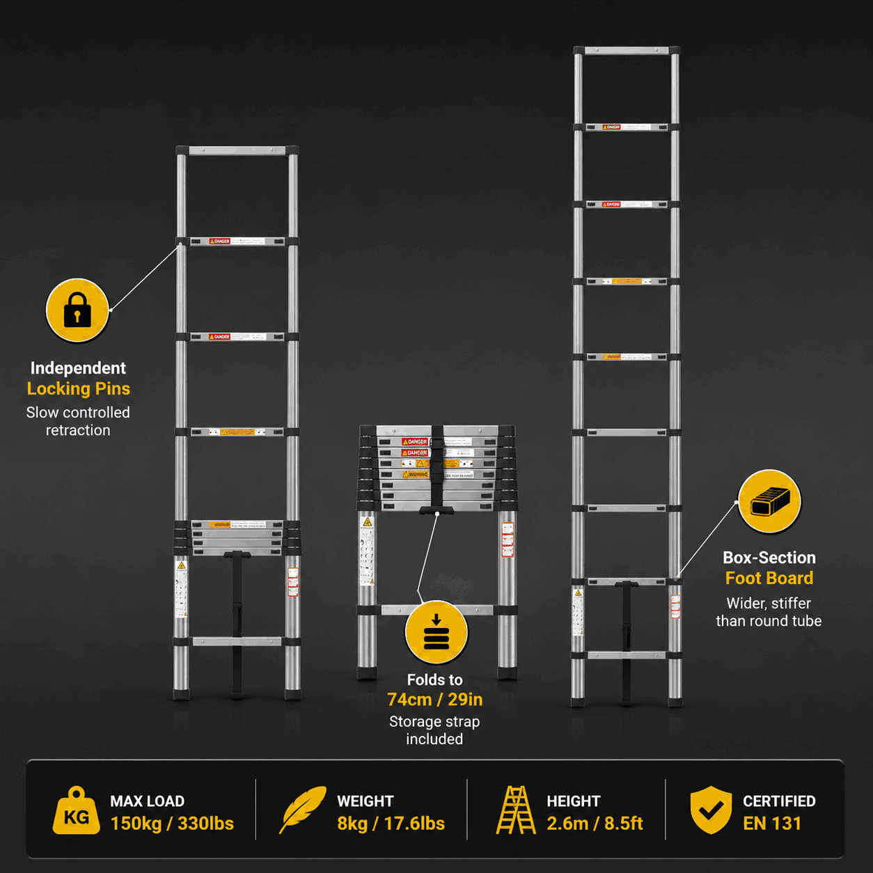 Aluminium Telescopic Ladder 2.6M - Apex 260