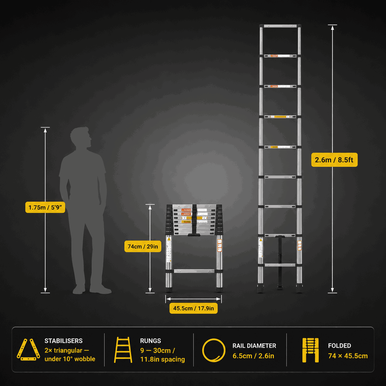 Aluminium Telescopic Ladder 2.6M - Apex 260