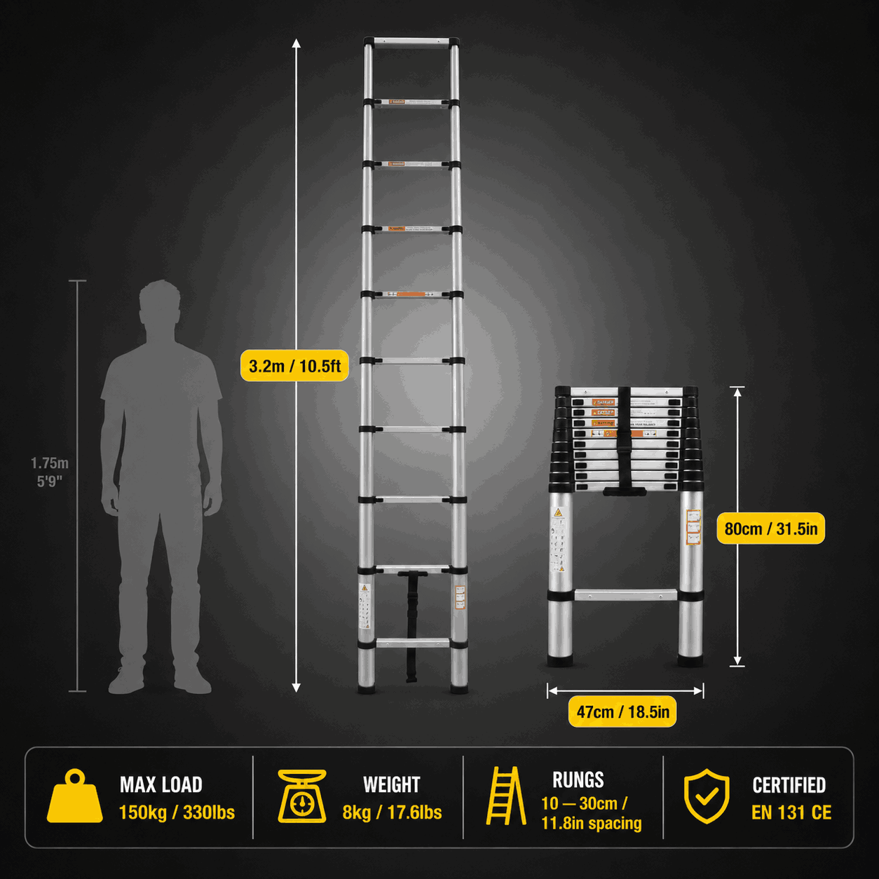 3.2M Lightweight Telescopic Ladder - Apex 320