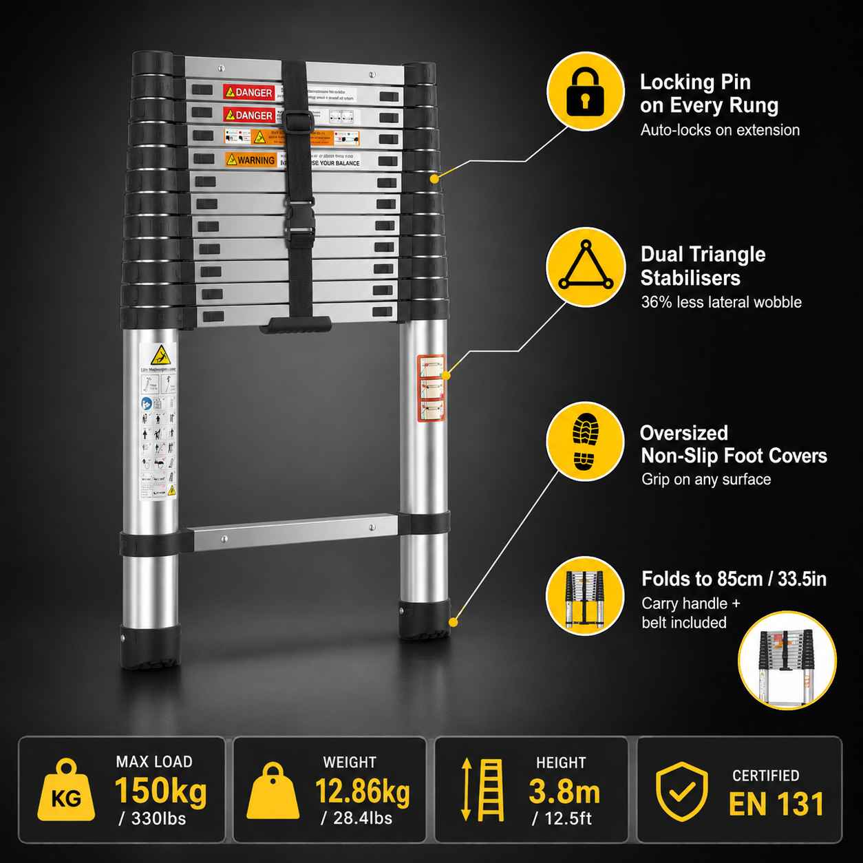 Aluminium Telescopic Ladder 3.8M