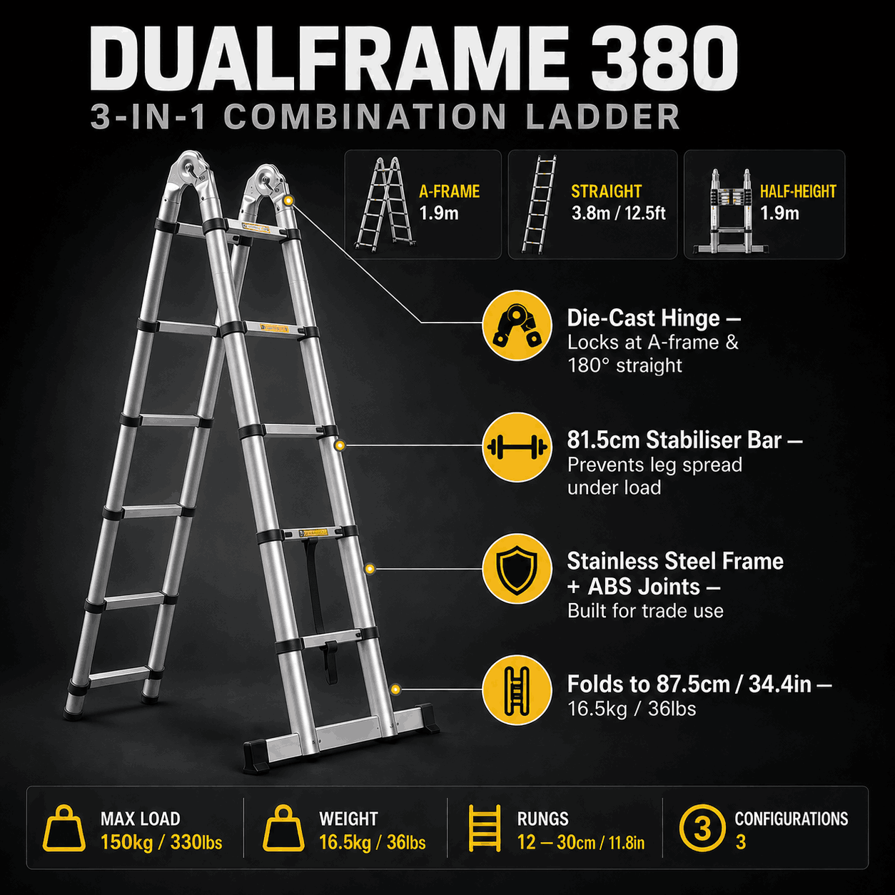 DualFrame 380 — 3-in-1 A-Frame & Telescopic Ladder