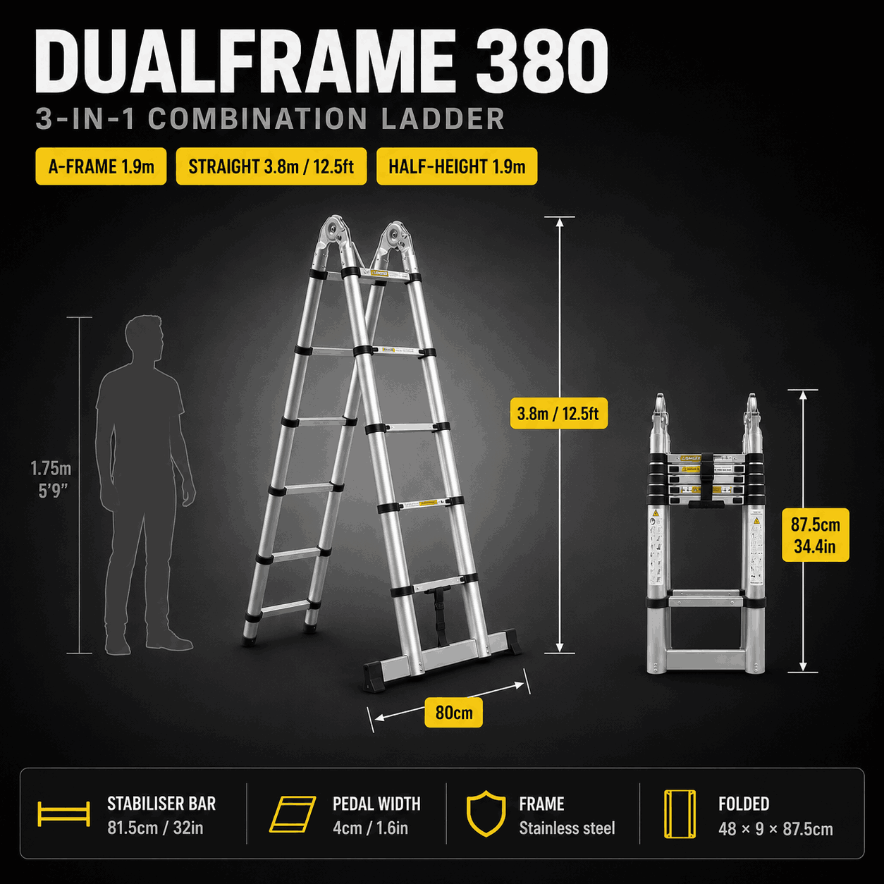 DualFrame 380 — 3-in-1 A-Frame & Telescopic Ladder