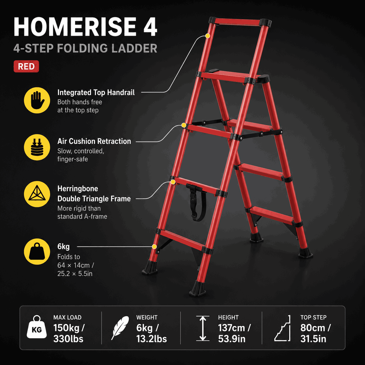 4-Step Folding Aluminium Ladder - HomeRise 4
