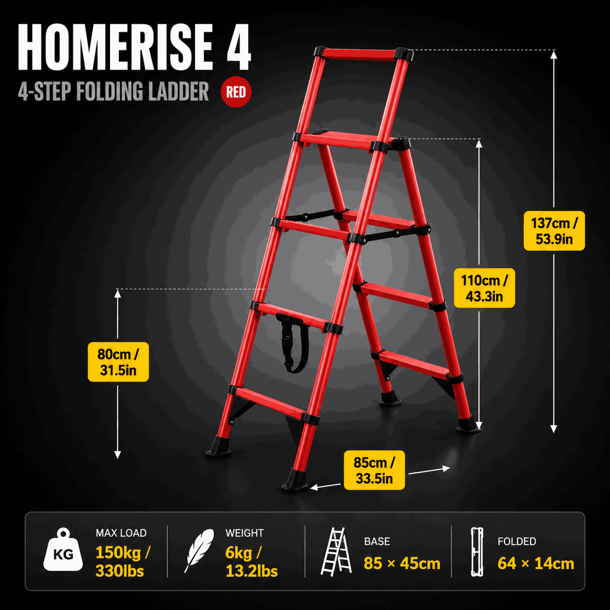4-Step Folding Aluminium Ladder - HomeRise 4