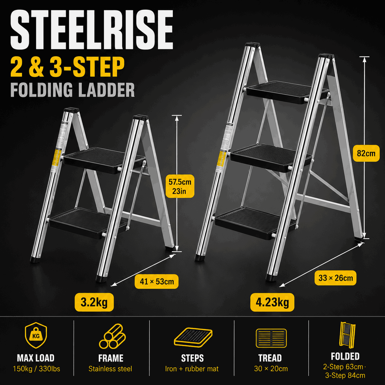 Steelrise — 2 & 3-Step Folding Step Ladder