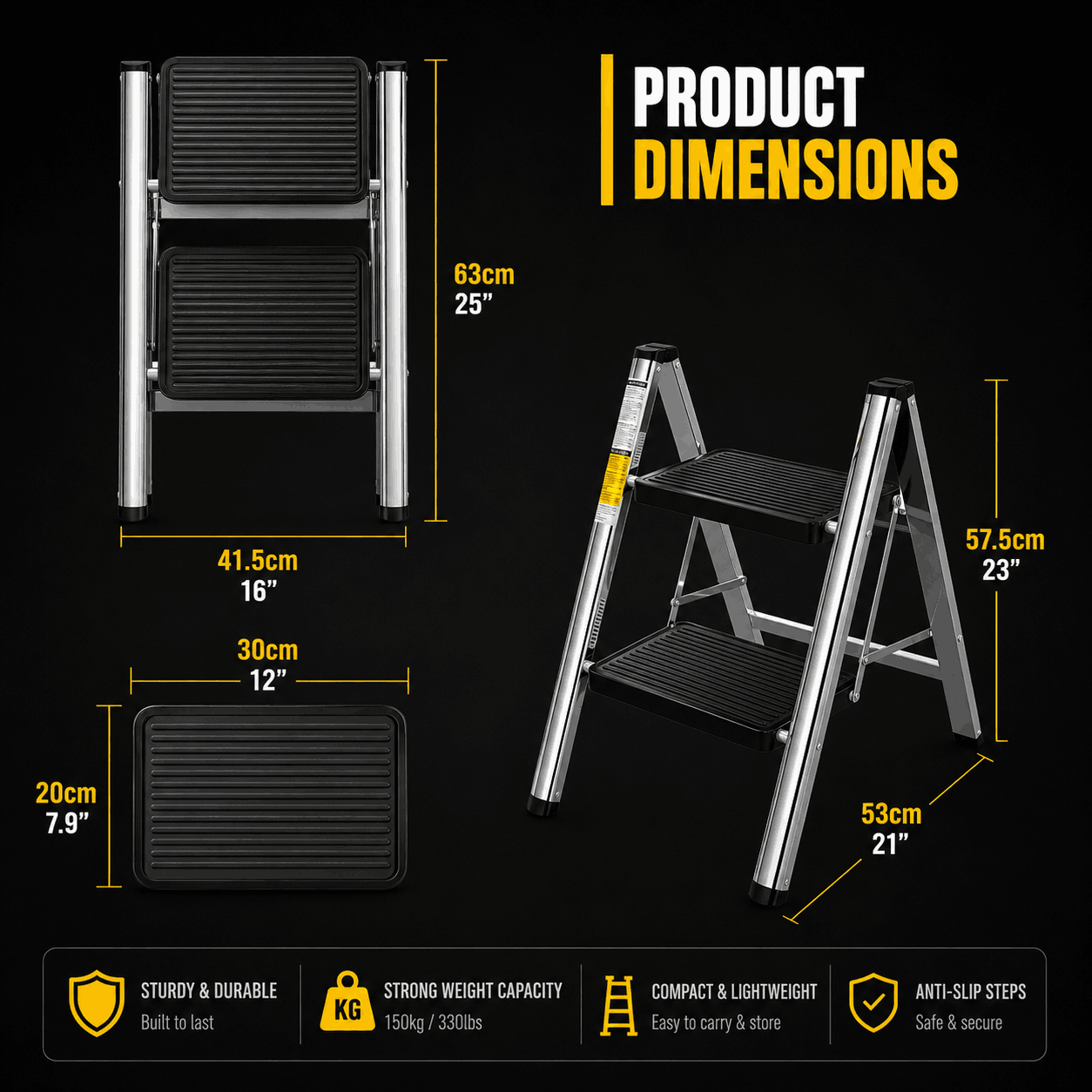 Steelrise — 2 & 3-Step Folding Step Ladder