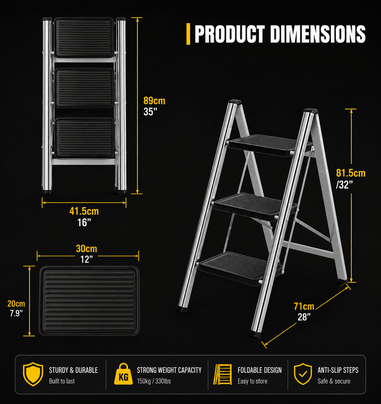 Steelrise — 2 & 3-Step Folding Step Ladder