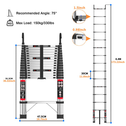 4.4M Telescopic Ladder with Anti-Drop Hooks - Apex 440