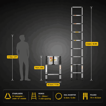 Aluminium Telescopic Ladder 2.6M - Apex 260