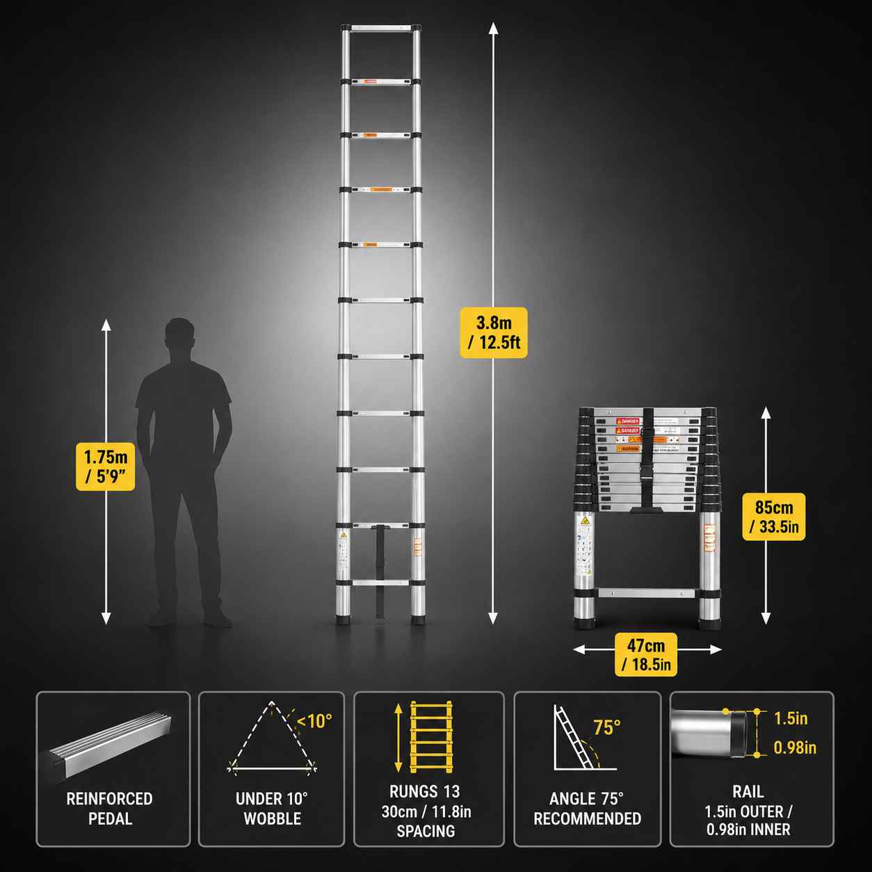 Aluminium Telescopic Ladder 3.8M