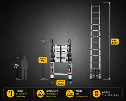 4.4M Telescopic Ladder with Anti-Drop Hooks - Apex 440