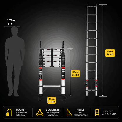 5M Telescopic Ladder with Anti-Drop Hooks - Apex 500