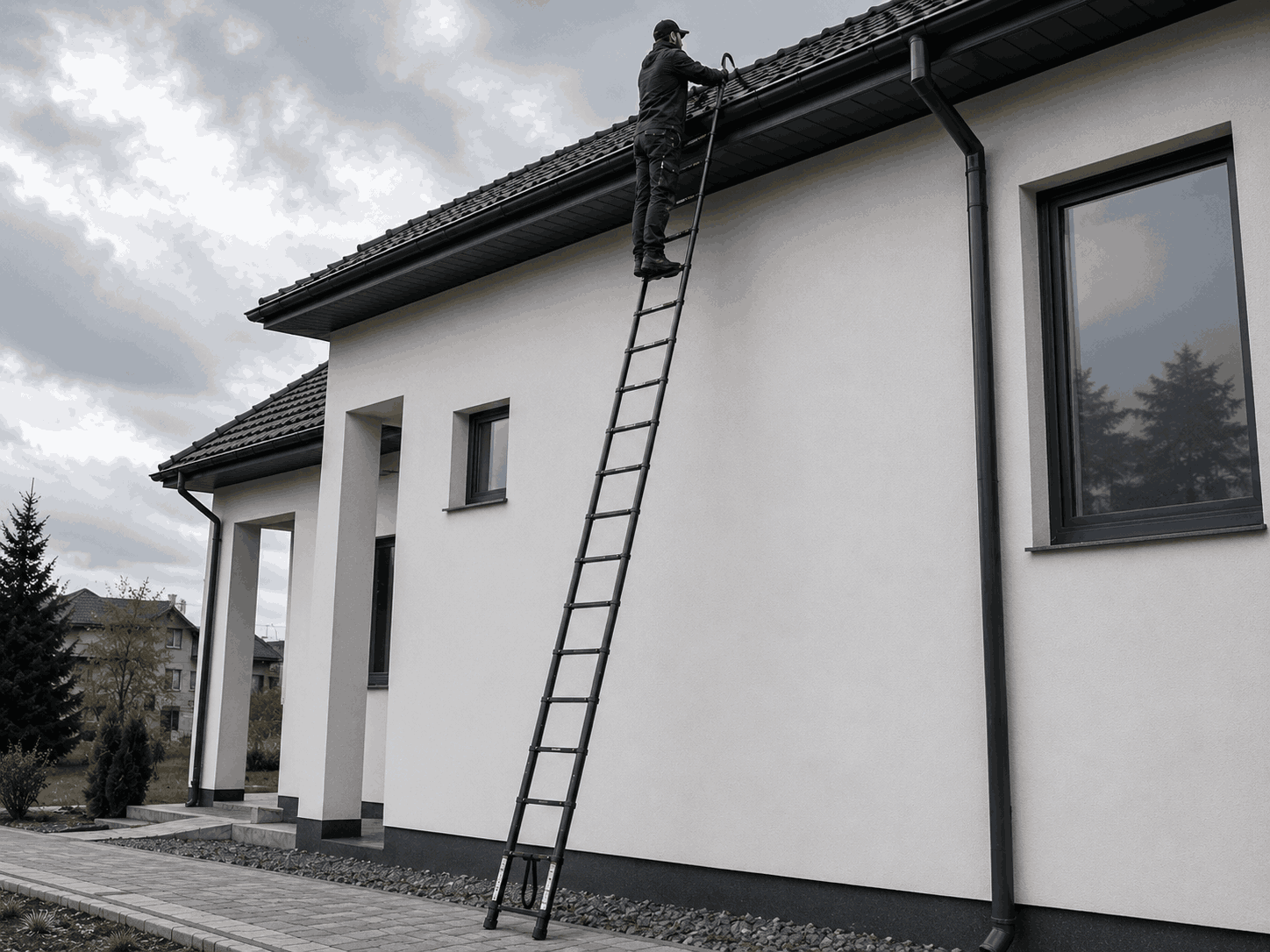 5M Black Telescopic Ladder with 360° Hooks - Apex 500B