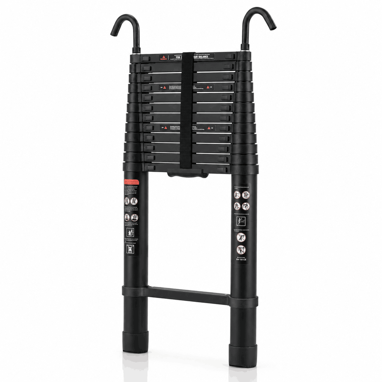 5M Black Telescopic Ladder with 360° Hooks - Apex 500B