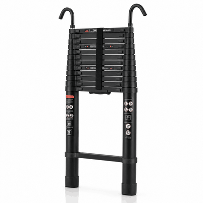 5M Black Telescopic Ladder with 360° Hooks - Apex 500B