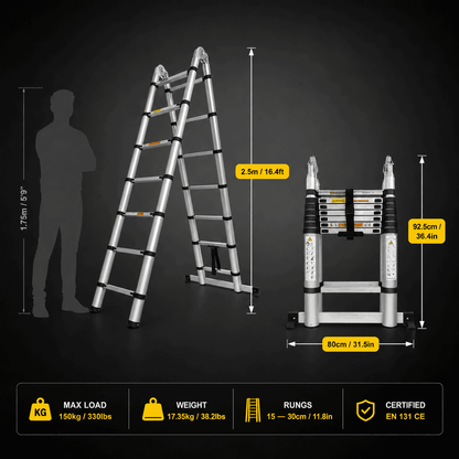 5M A-Frame + Extension Combination Ladder - DualFrame 500