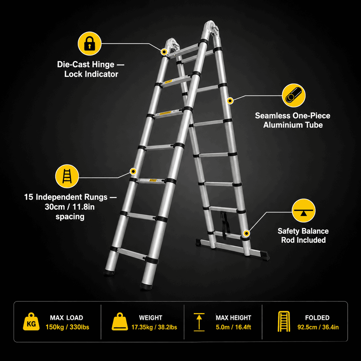 5M A-Frame + Extension Combination Ladder - DualFrame 500