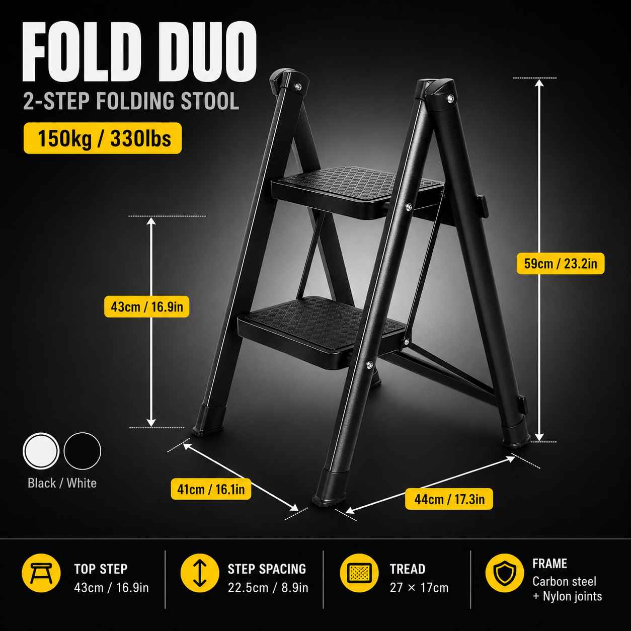 2-Step Folding Step Stool - Fold Duo