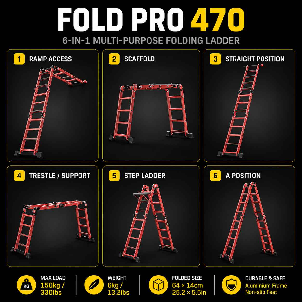 4.7M 14-in-1 Articulated Folding Ladder - FoldPro 470