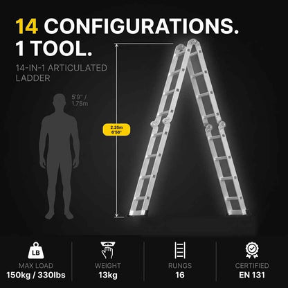 4.7M 14-in-1 Articulated Folding Ladder - FoldPro 470