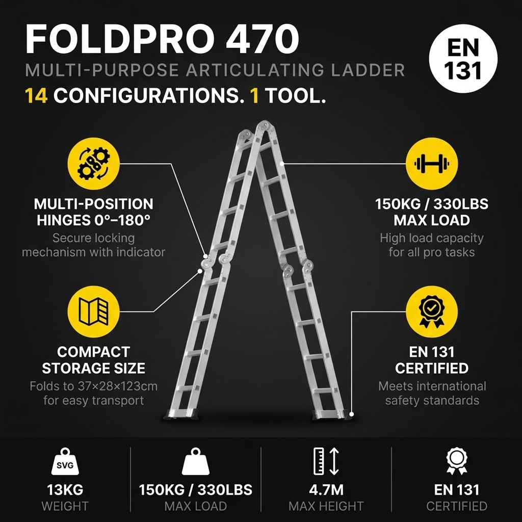 4.7M 14-in-1 Articulated Folding Ladder - FoldPro 470