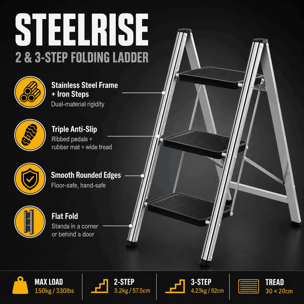 Steelrise — 2 & 3-Step Folding Step Ladder