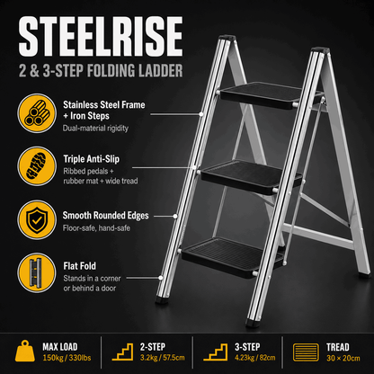 Steelrise — 2 & 3-Step Folding Step Ladder